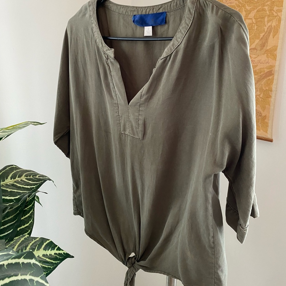 Olive tie front blouse